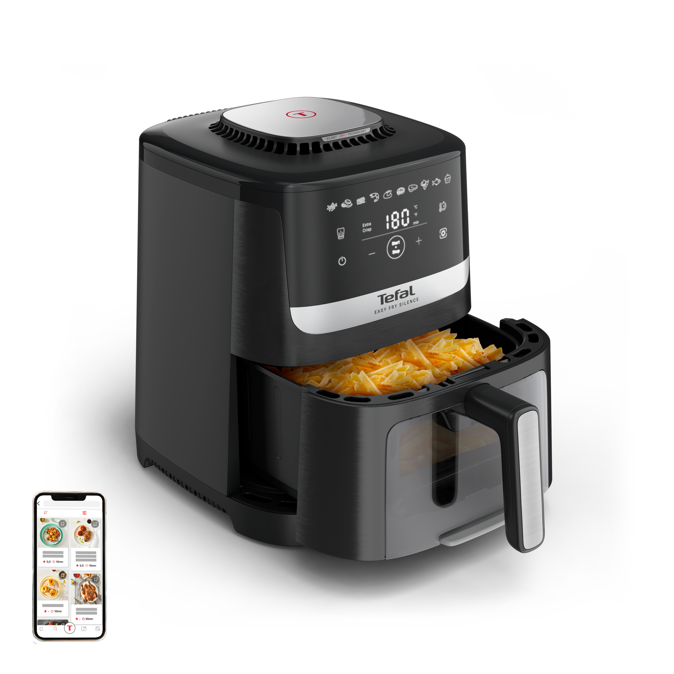 Tichá horkovzdušná fritéza Tefal Easy Fry Silence EY5568E0 Černá