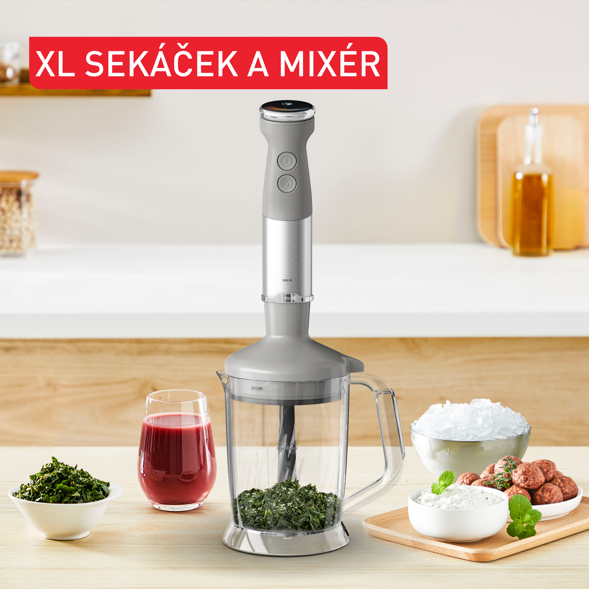 Tyčový mixér Tefal Quickchef+ 3v1 XL HB67MB30 šedý