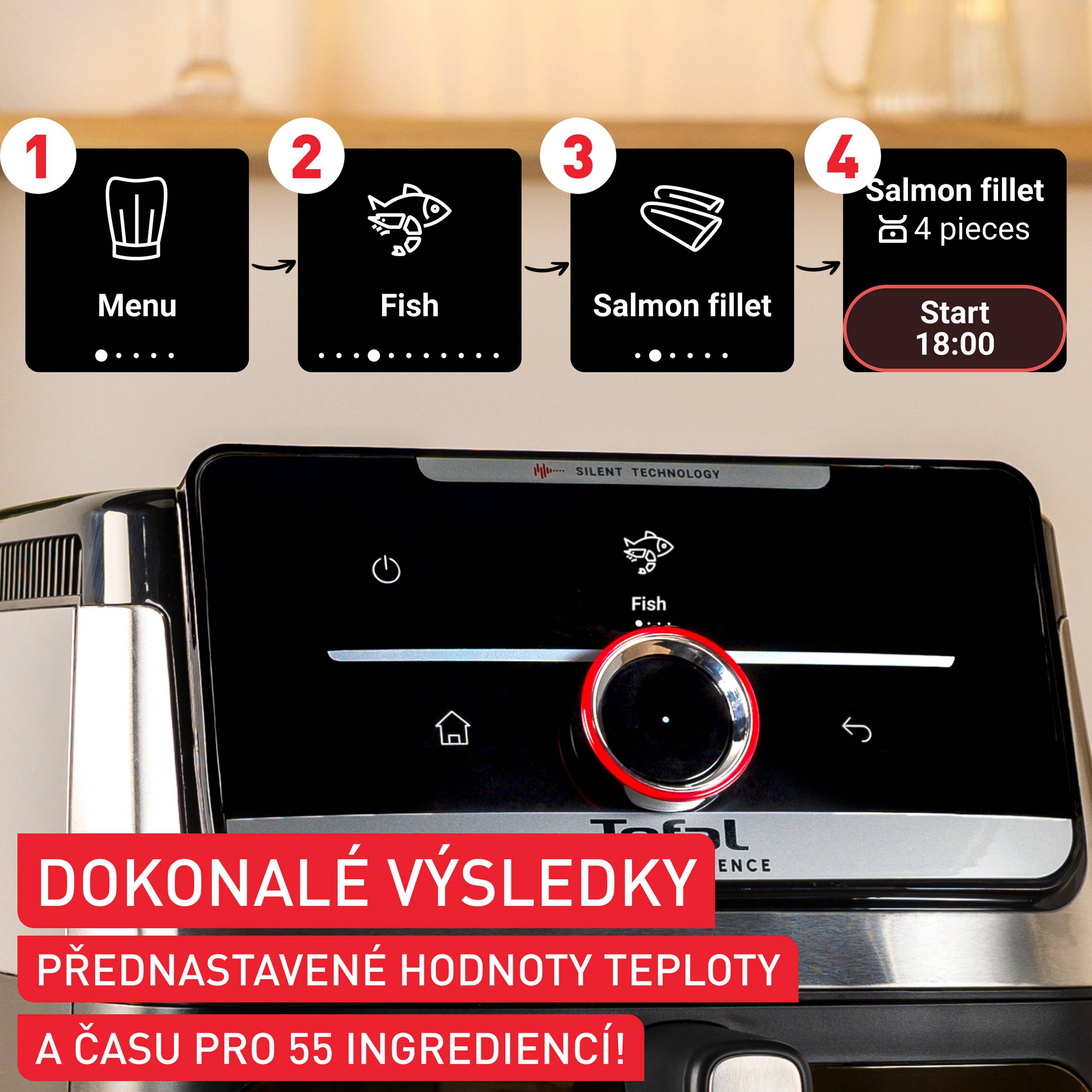 Tichá horkovzdušná fritéza Tefal Easy Fry Silence 7L, EY876E0, nerez