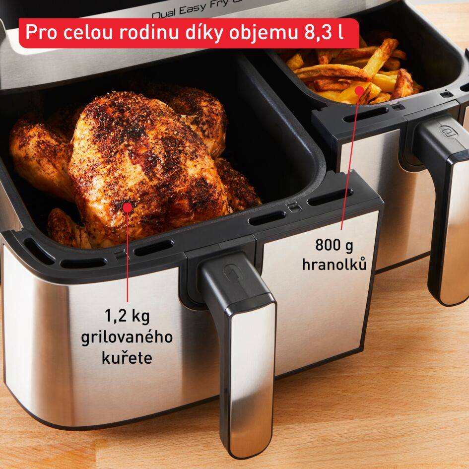 Dvojitá horkovzdušná fritéza Tefal Dual Easy Fry & Grill EY905D10 Nerezová/Černá