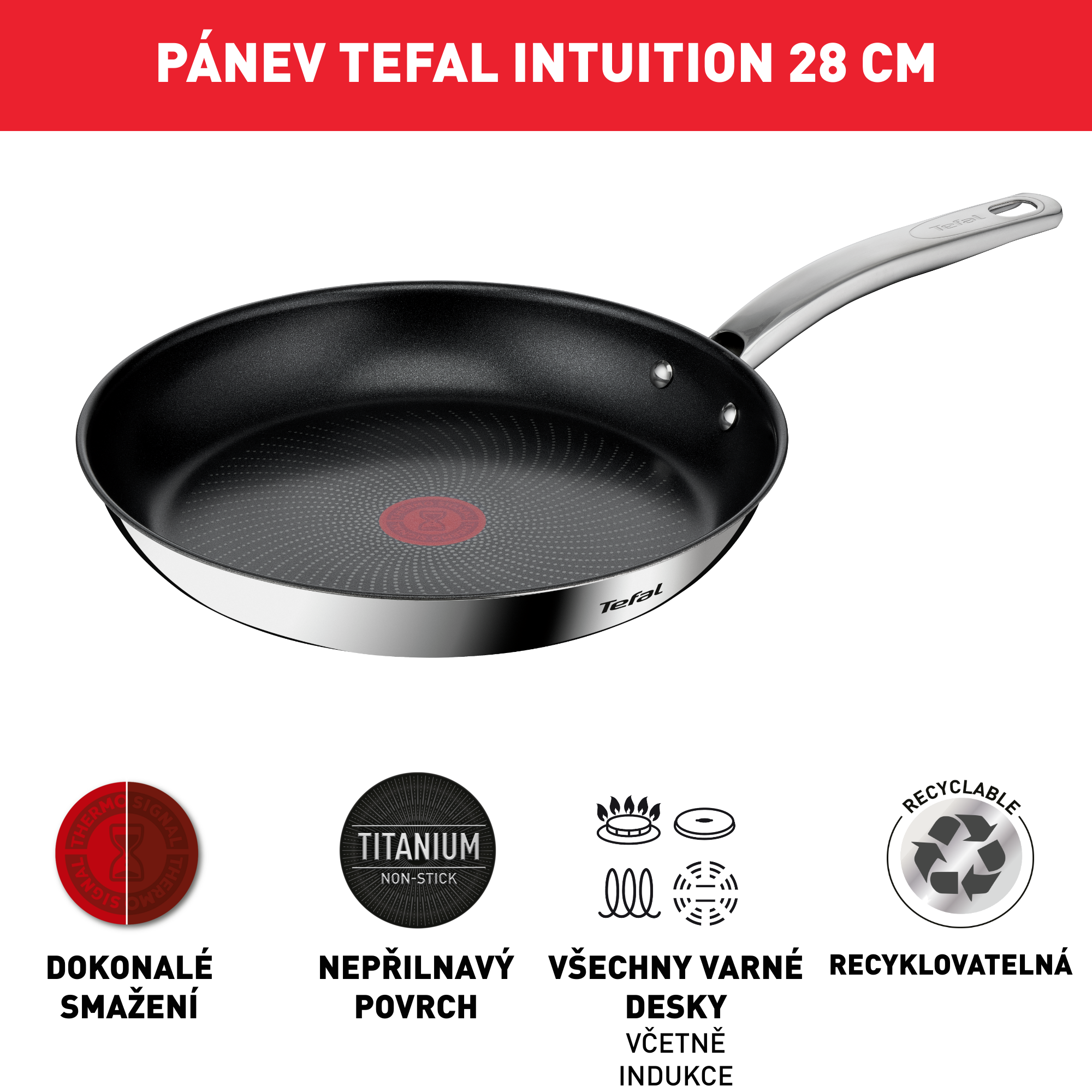 Nerezová pánev Tefal Intuition B8170644 28 cm indukce