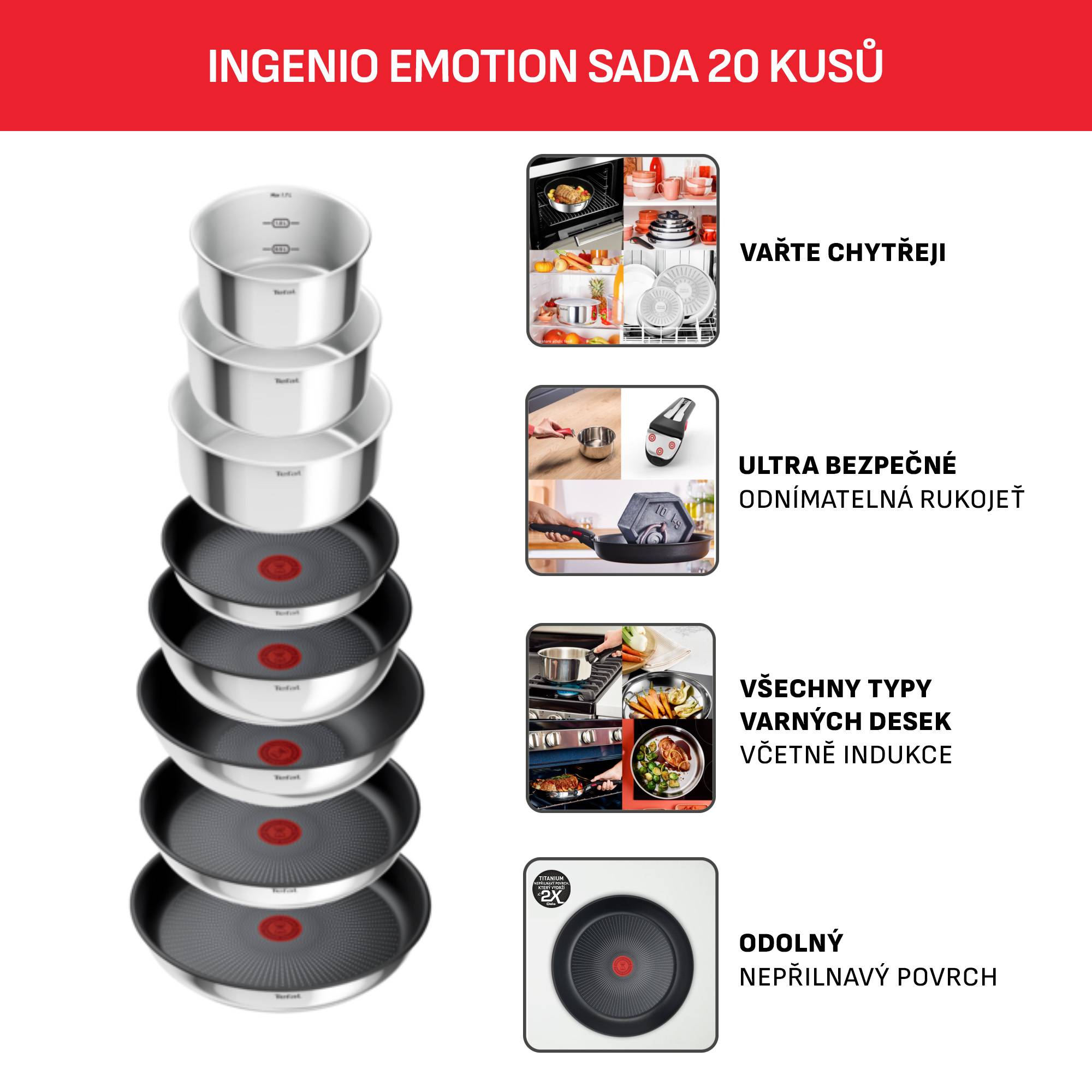 Sada nádobí Tefal Ingenio Emotion L897SJ04 20 ks