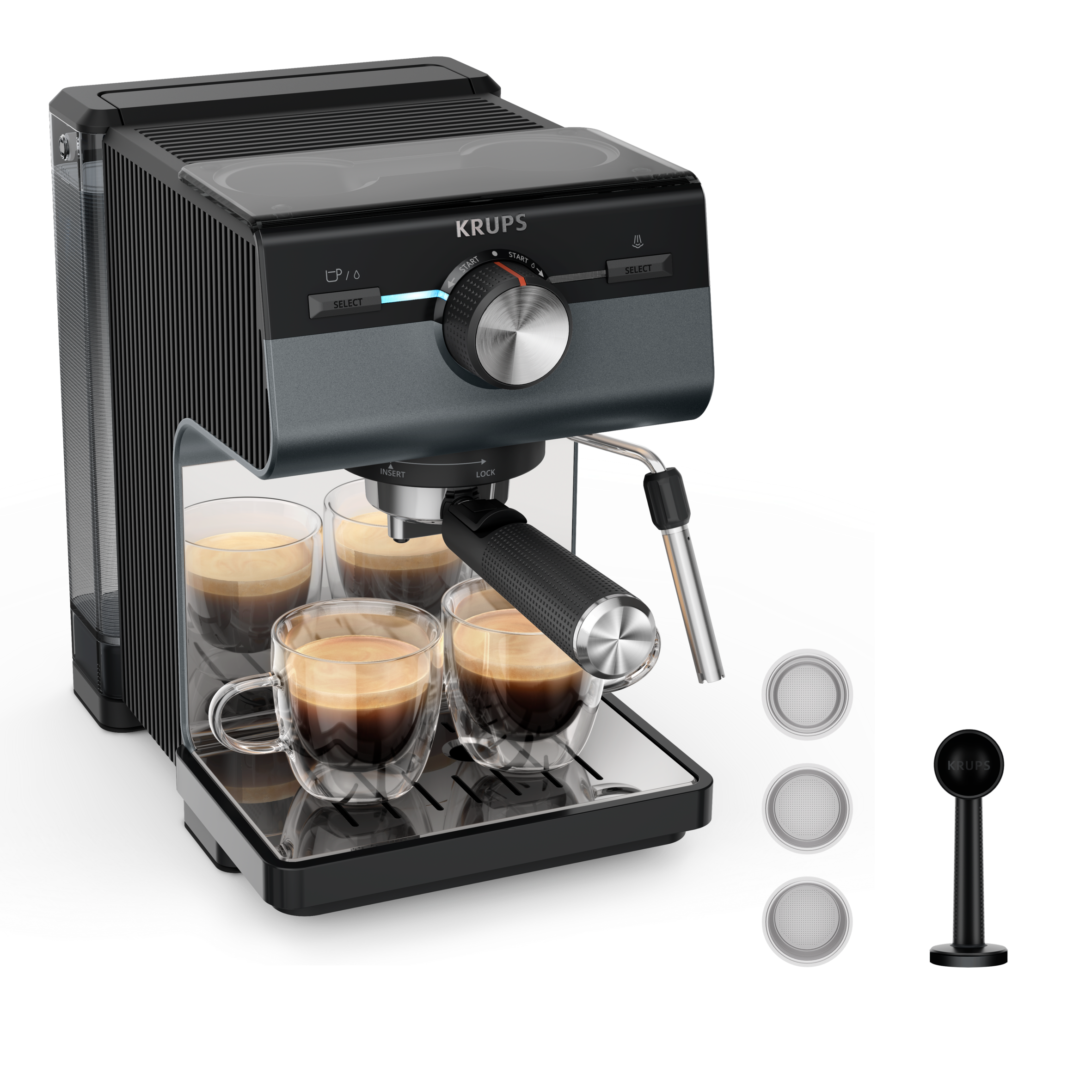 Pákový kávovar KRUPS Authentic+ XP384G10 tmavě šedý