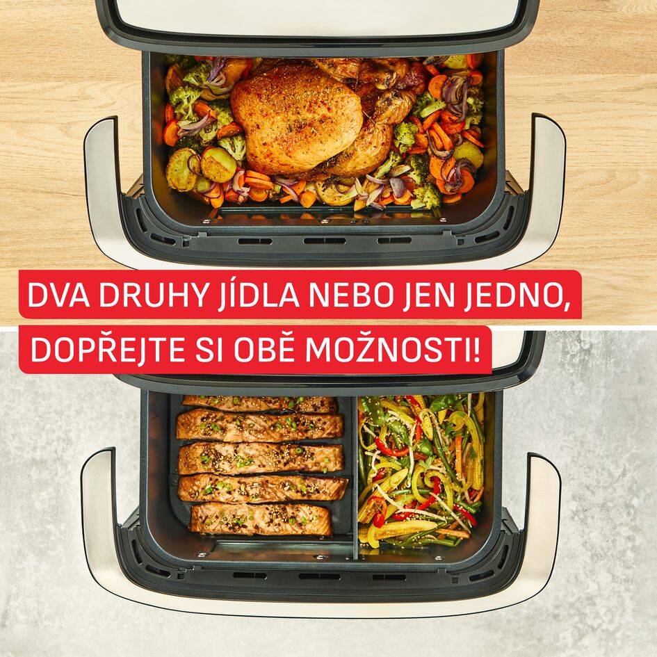 Duální horkovzdušná fritéza Tefal Dual Easy Fry Flex 9 l, EY9228E0, černá