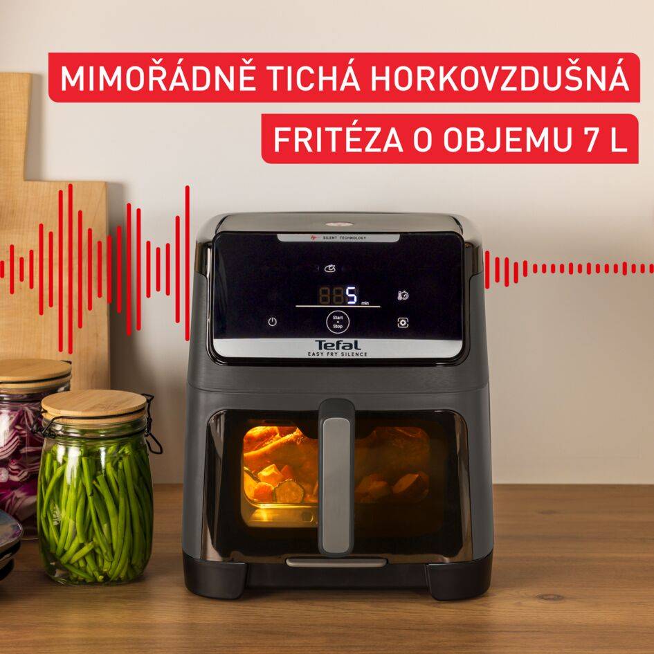 Tichá horkovzdušná fritéza Tefal Easy Fry Silence 7L EY846HE0, tmavě šedá