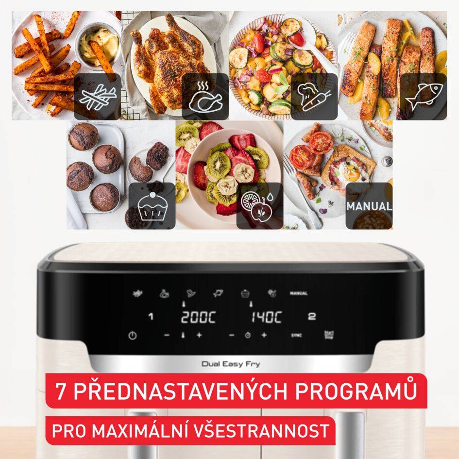 Duální horkovzdušná fritéza Tefal Dual Easy Fry XXL, 11 L, EY942AE0