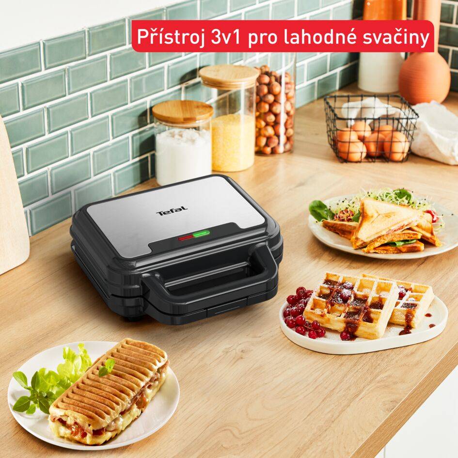Sendvičovač Tefal UltraCompact 3v1 SW383D10 Nerezový/Černý