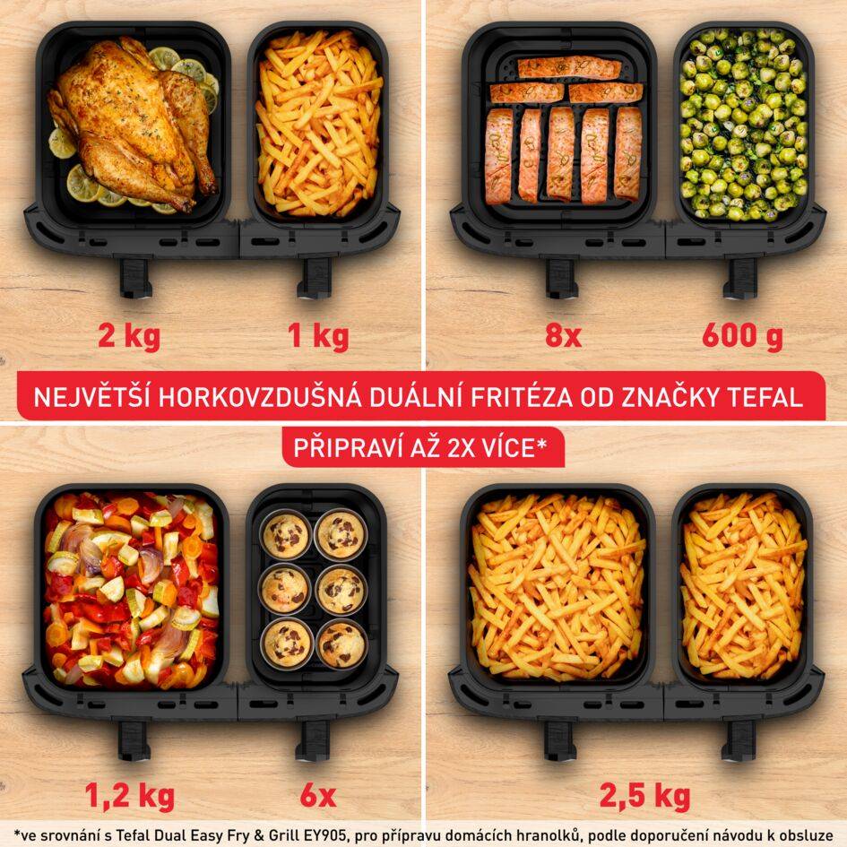 Největší duální horkovzdušná fritéza Tefal 11 litrů EY9428E0 Easy Fry Dual XXL