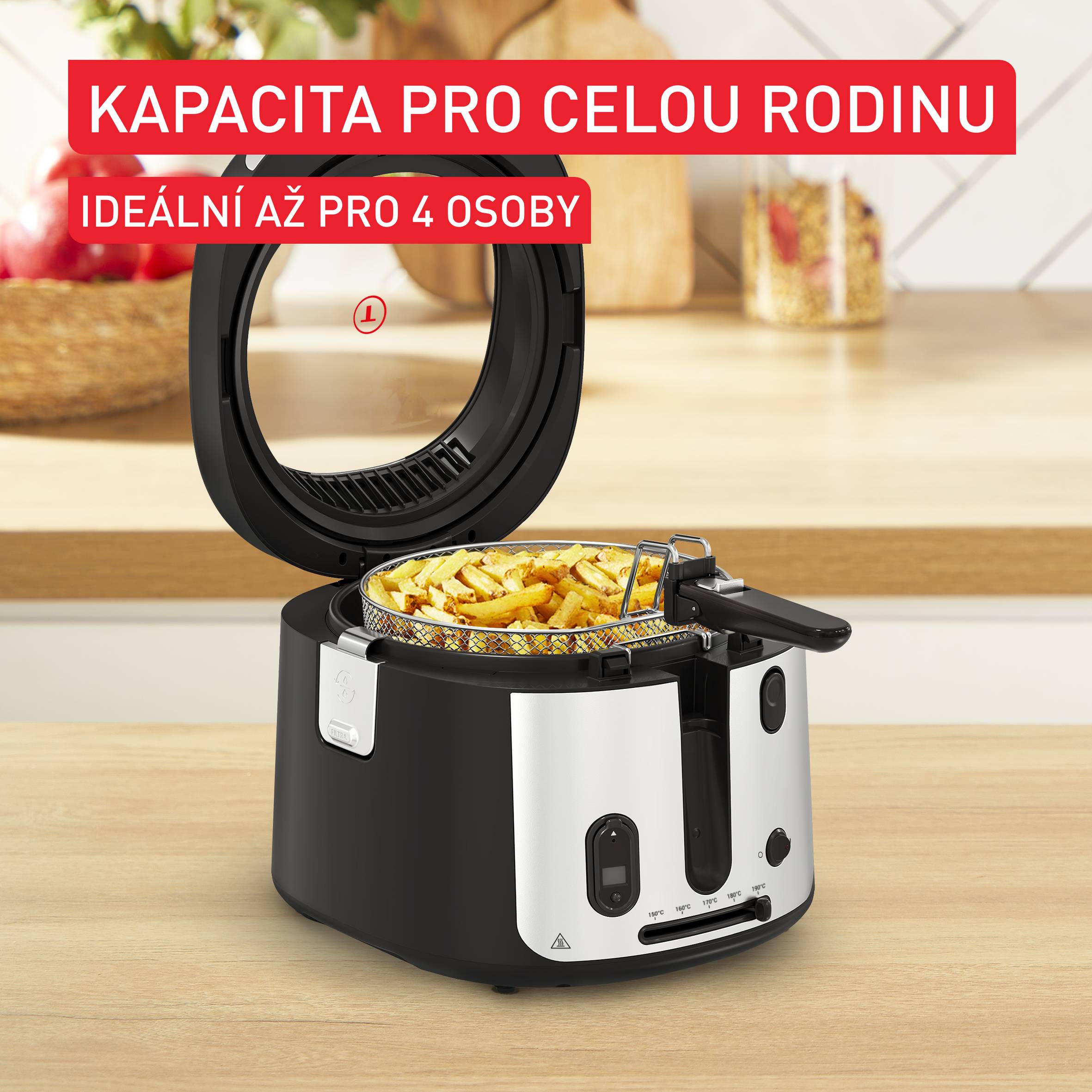 Olejová fritéza Tefal Filtra Vision+, FF2588E0, černá