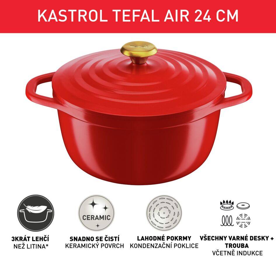 Kastrol Tefal Air 24cm E2544655červená
