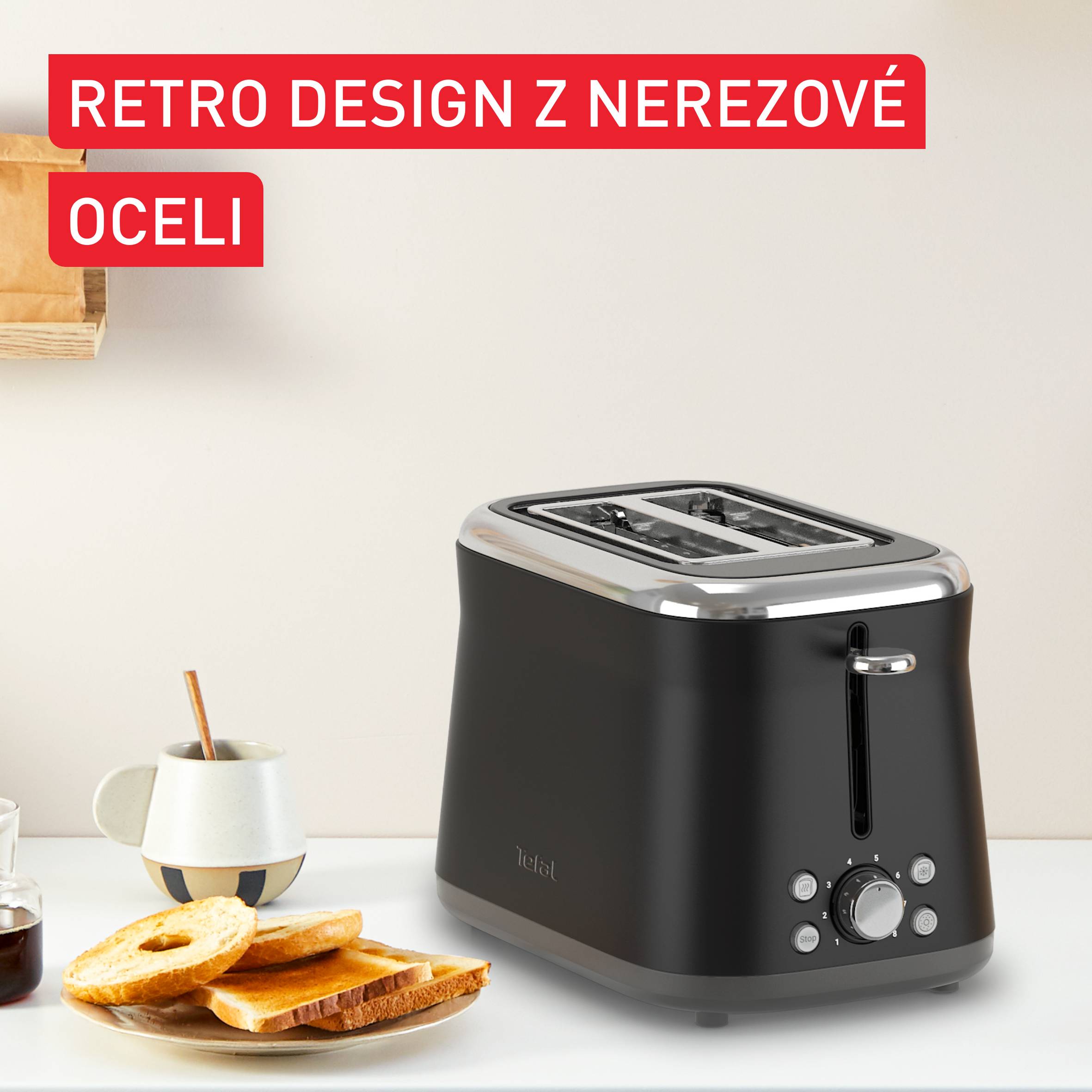 Retro topinkovač Tefal Collection, TT7208E0, nerezový, černý