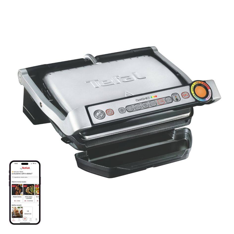 Elektrický gril Tefal OptiGrill+ Inox GC712D34 Stříbrný/Černý