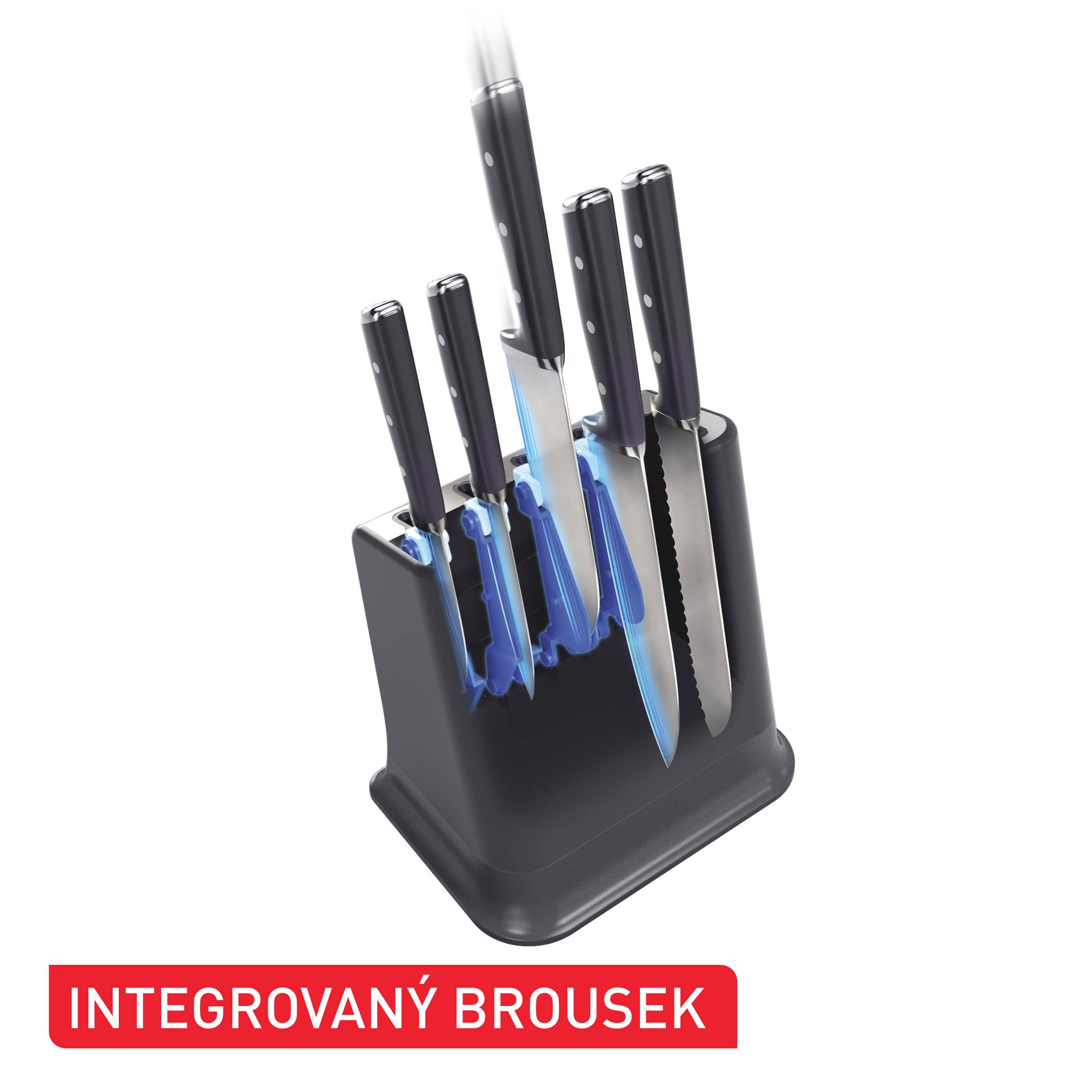 Sada kuchyňských nožů a blok na nože s integrovaným brouskem Tefal EverSharp K297S644 5 ks