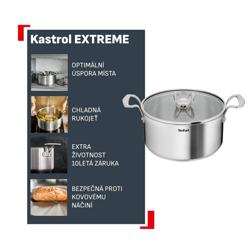 Nerezový kastrol s poklicí Tefal Extreme E5294404 20 cm