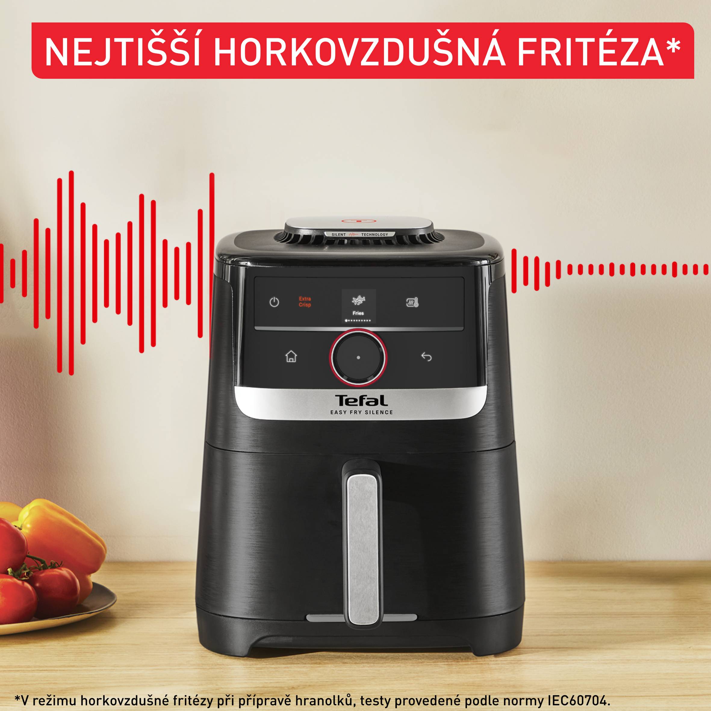 Tichá horkovzdušná fritéza Tefal Easy Fry Silence Smart 5 l EY5728E1 Černá