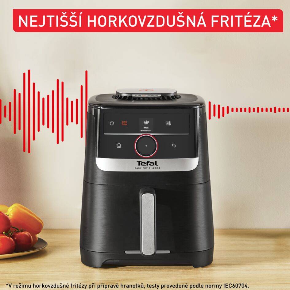 Tichá horkovzdušná fritéza Tefal Easy Fry Silence Smart 5 l EY5728E1 Černá