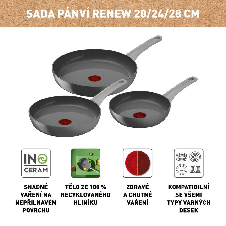 3dílná sada pánví Tefal Renew On 20/24/28&nbsp;cm C4279132 keramika