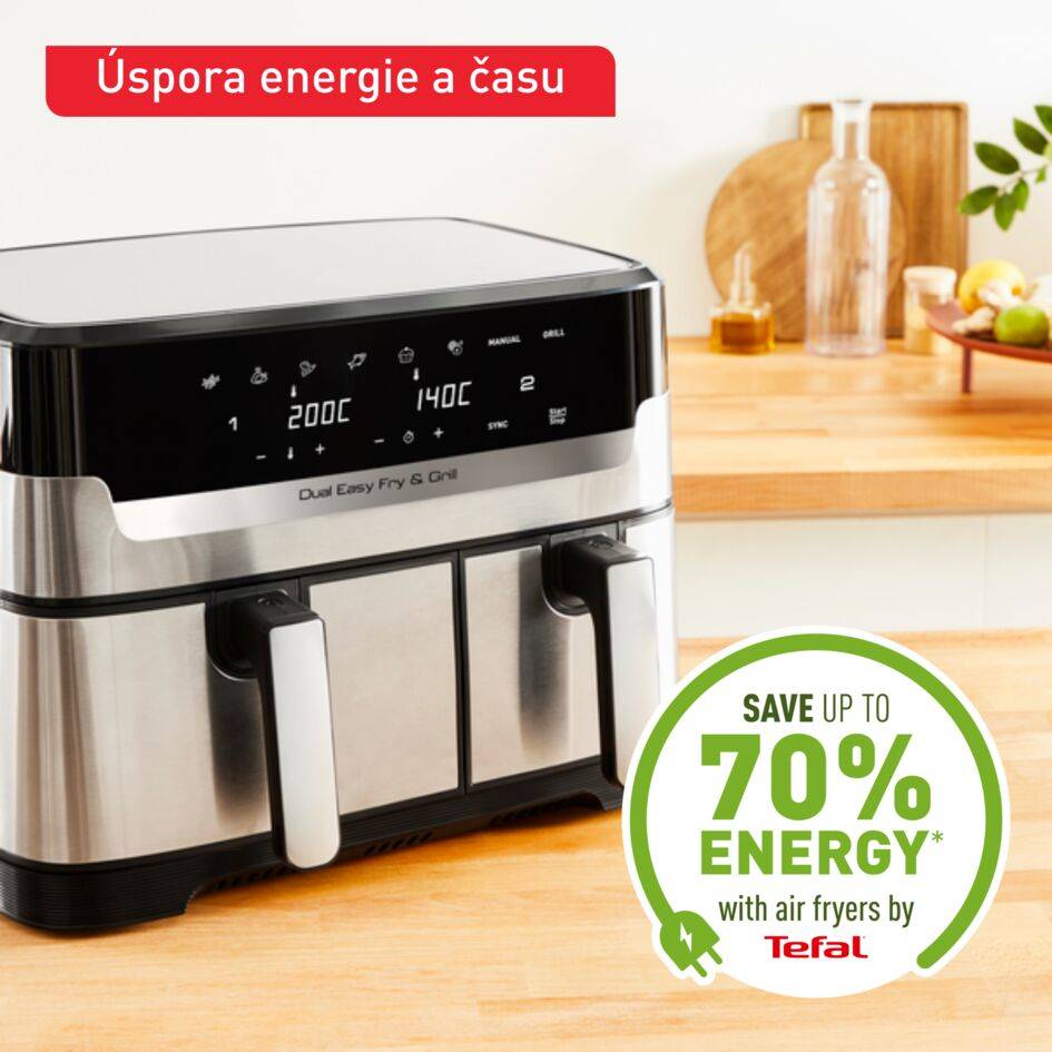 Dvojitá horkovzdušná fritéza Tefal Dual Easy Fry & Grill EY905D10 Nerezová/Černá