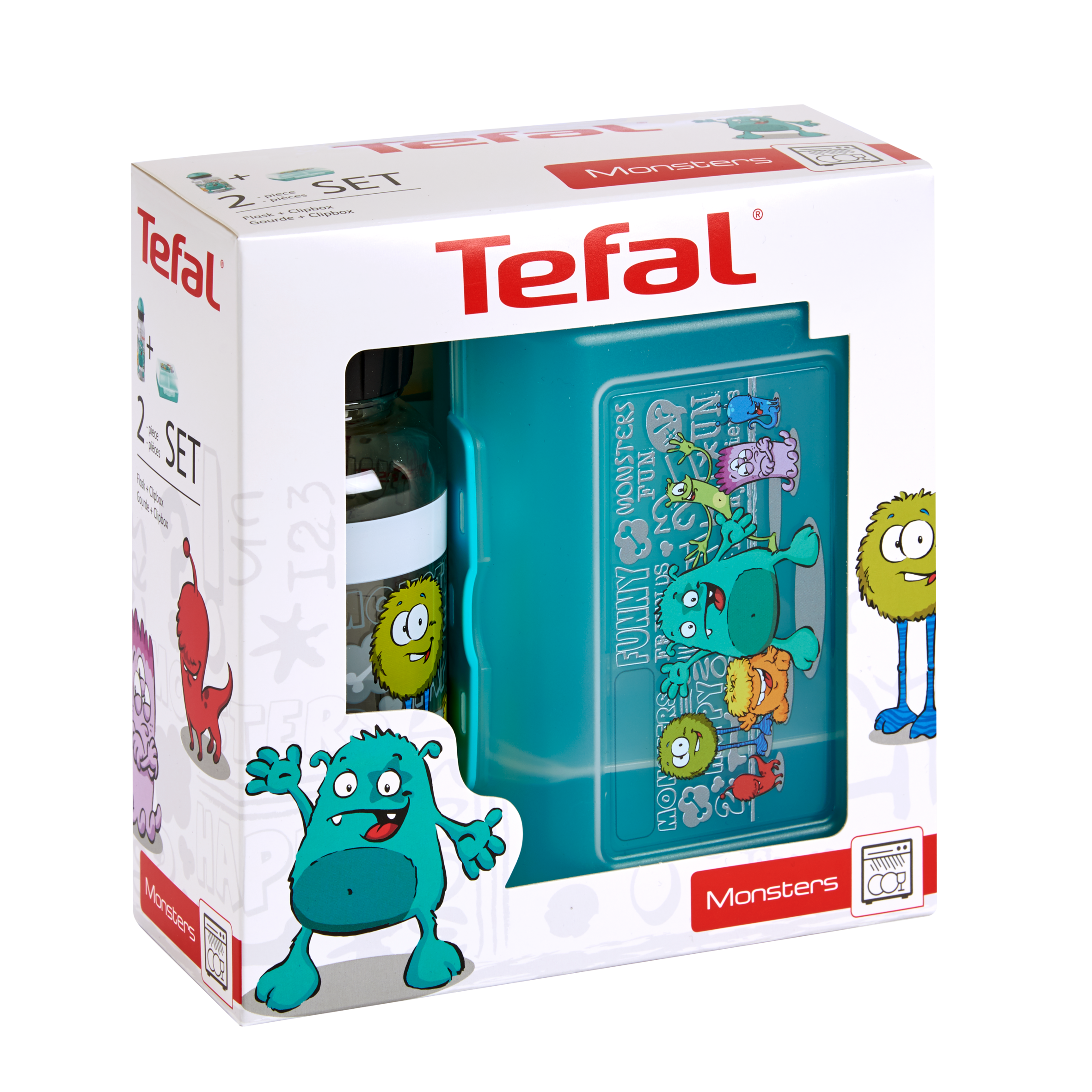Dětský set Tefal Kids dózy a láhve Tritan 0,4 l K3169214 Tyrkysová příšerka