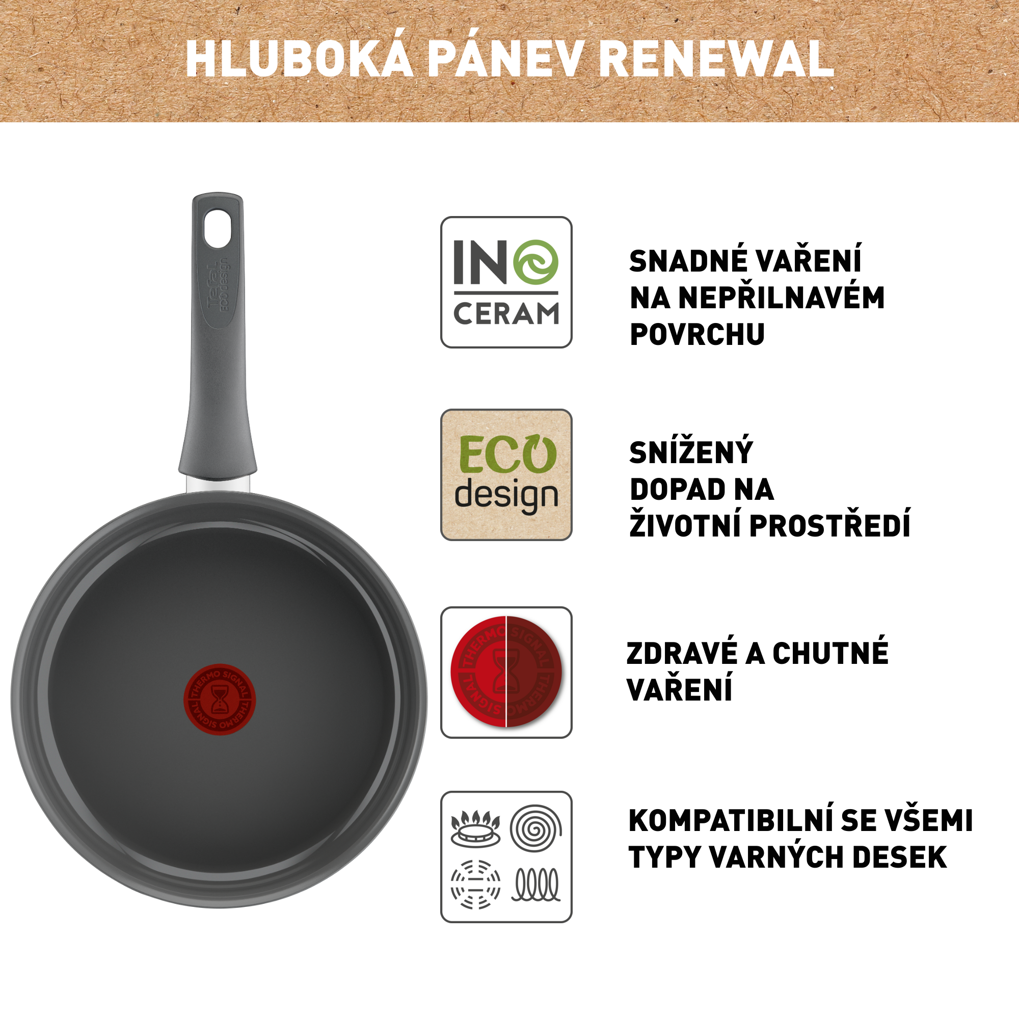Hluboká pánev Tefal Renewal 24cm Keramická C4263243