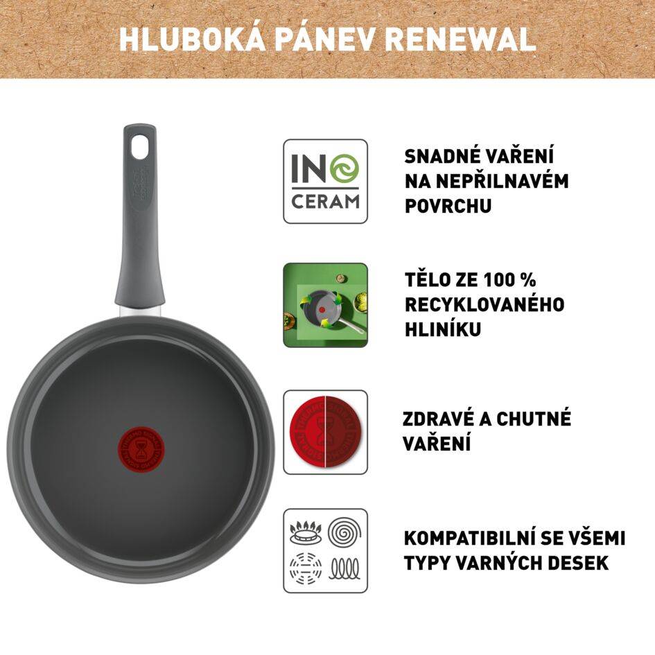 Hluboká pánev Tefal Renewal 24cm Keramická C4263243