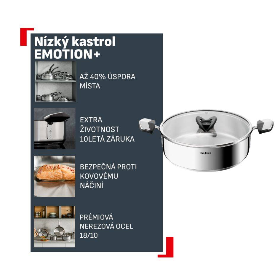 Nízký nerezový kastrol Tefal Emotion+ E3067045 24 cm