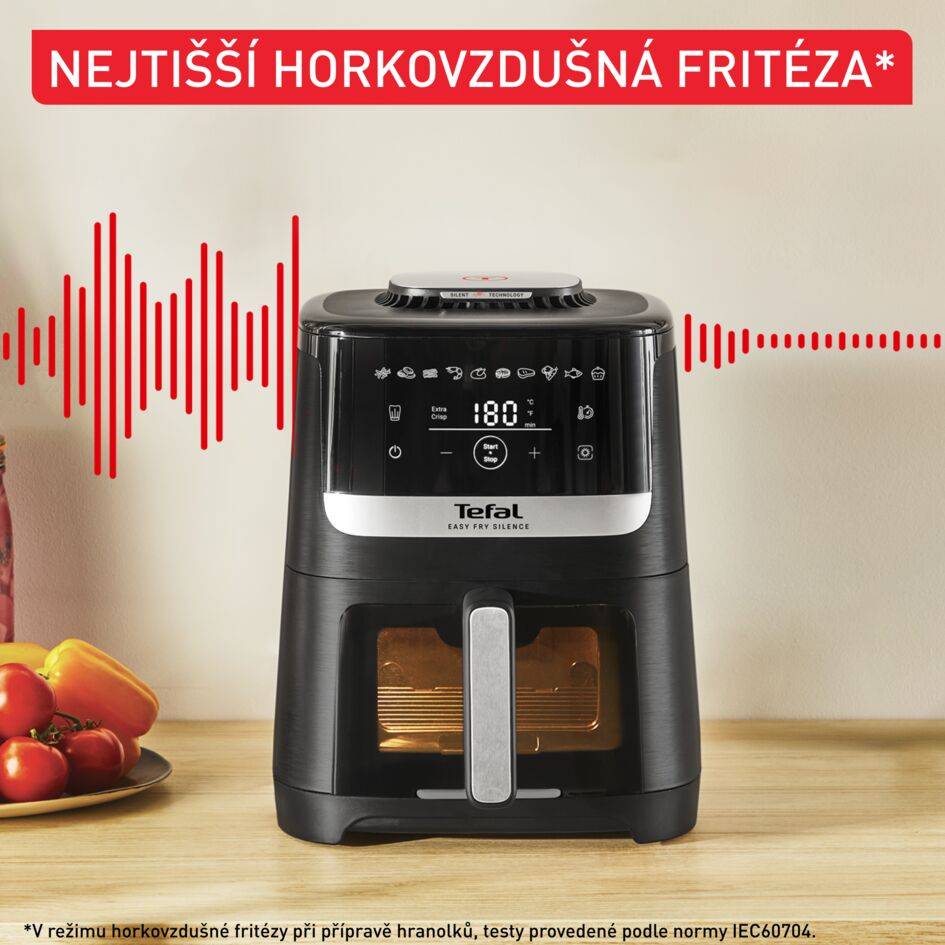 Tichá horkovzdušná fritéza Tefal Easy Fry Silence EY5568E0 Černá