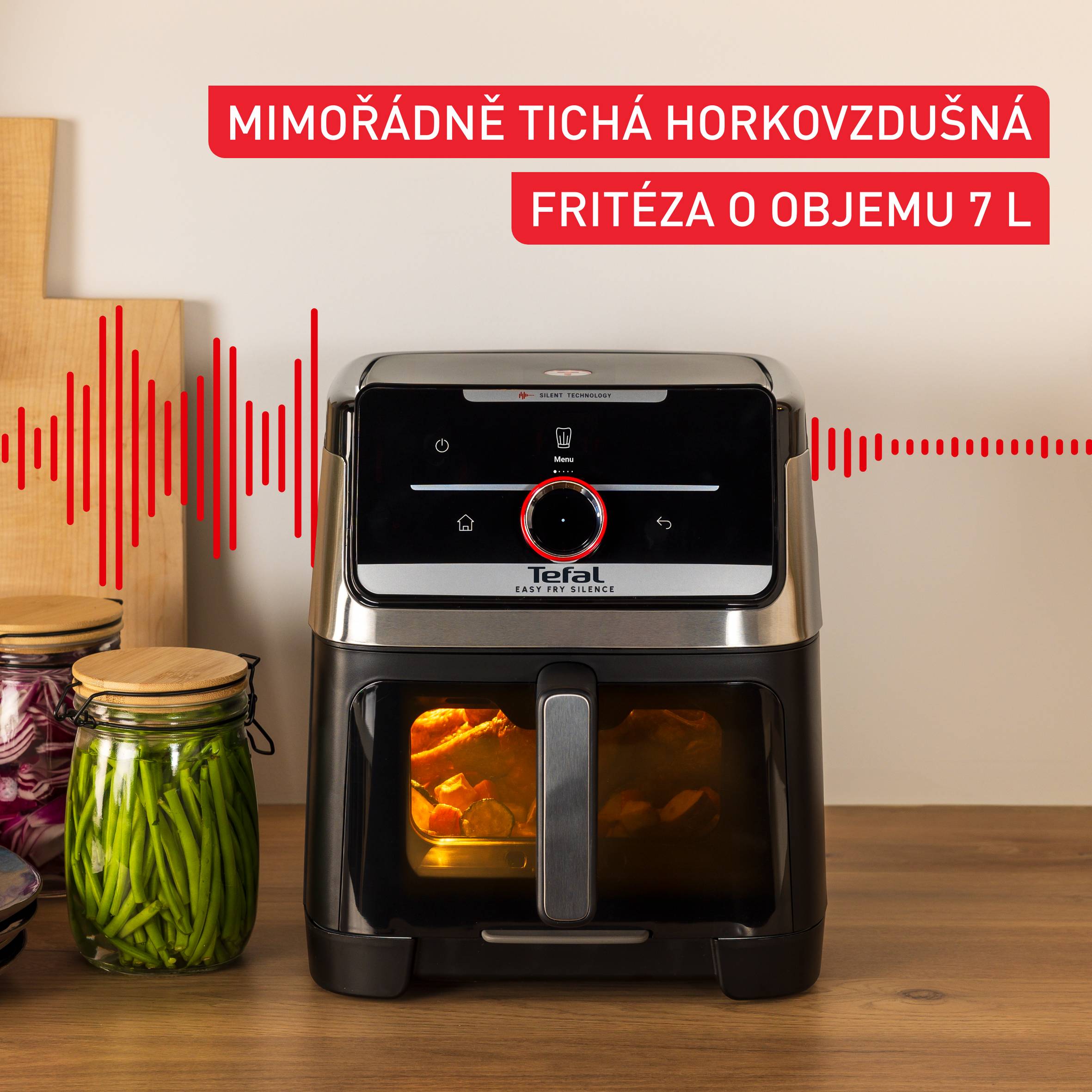 Tichá horkovzdušná fritéza Tefal Easy Fry Silence 7L, EY876E0, nerez