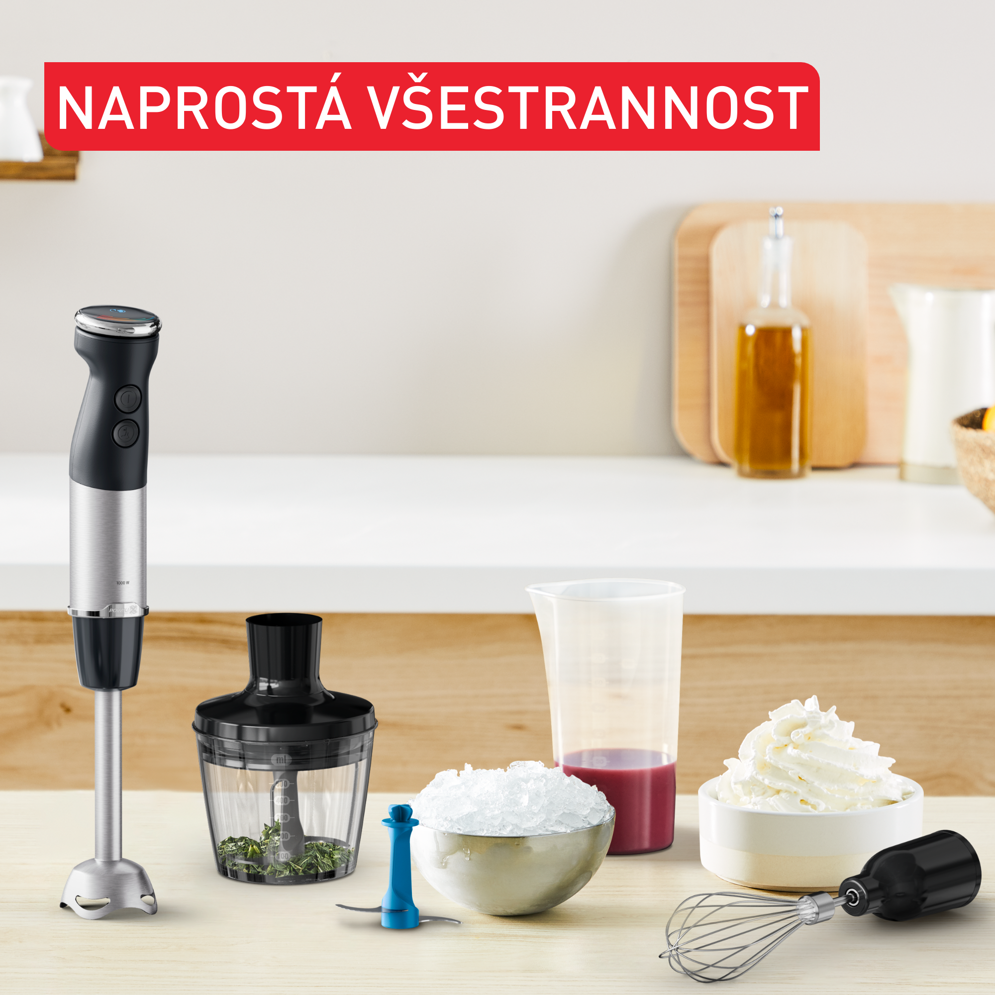 Tyčový mixér Tefal Quickchef+ 4v1 HB67E830 černý