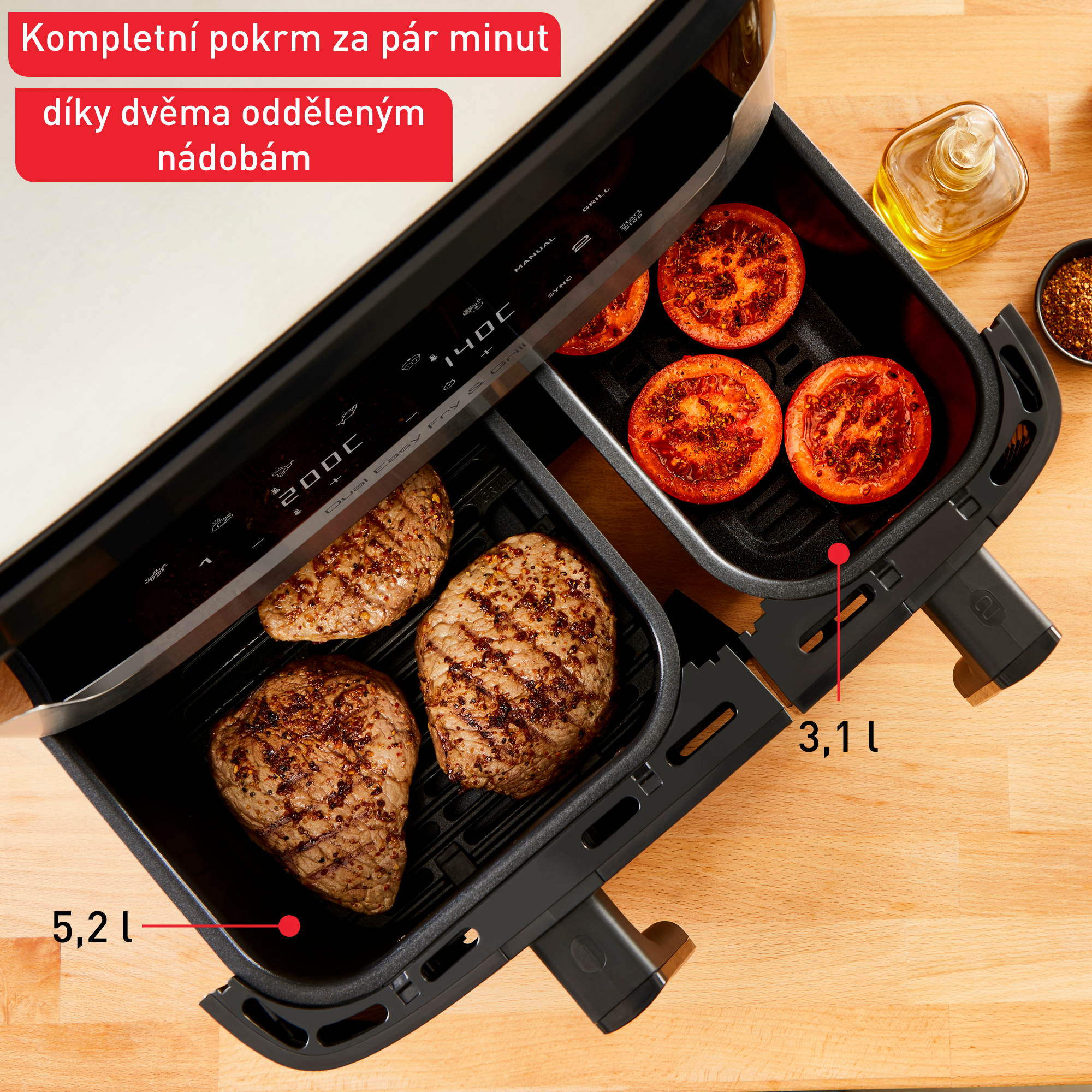 Dvojitá horkovzdušná fritéza Tefal Dual Easy Fry & Grill EY905D10 Nerezová/Černá