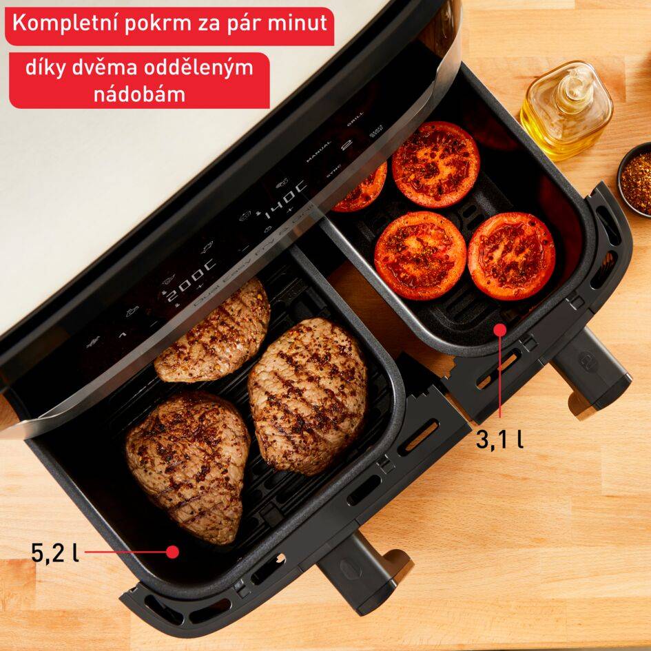 Dvojitá horkovzdušná fritéza Tefal Dual Easy Fry & Grill EY905D10 Nerezová/Černá