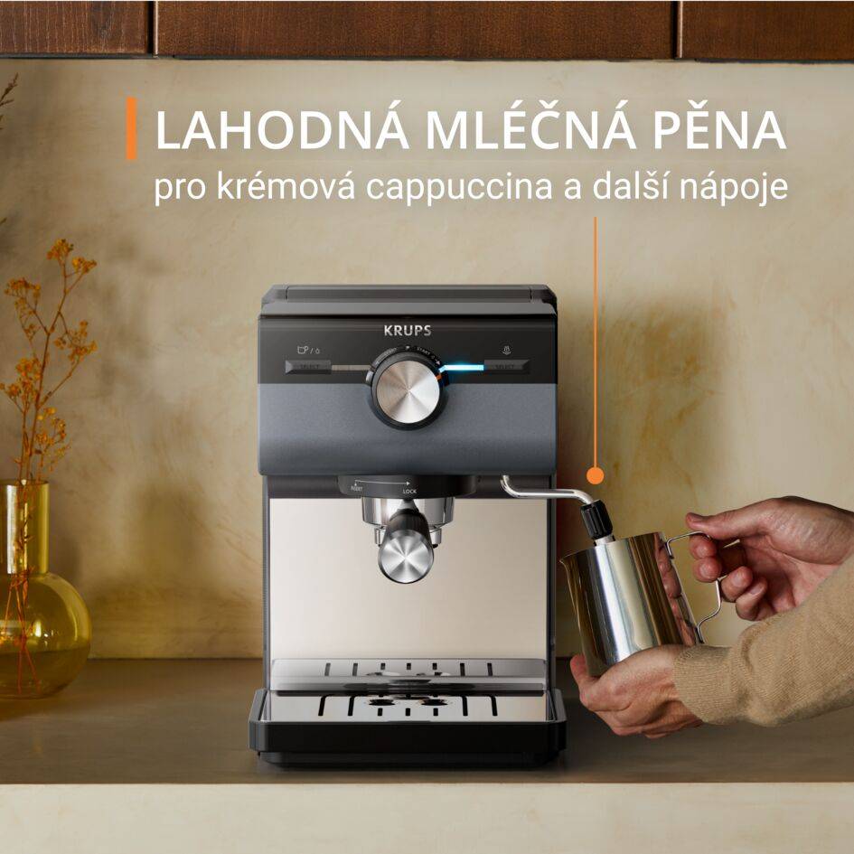 Pákový kávovar KRUPS Authentic+ XP384G10 tmavě šedý