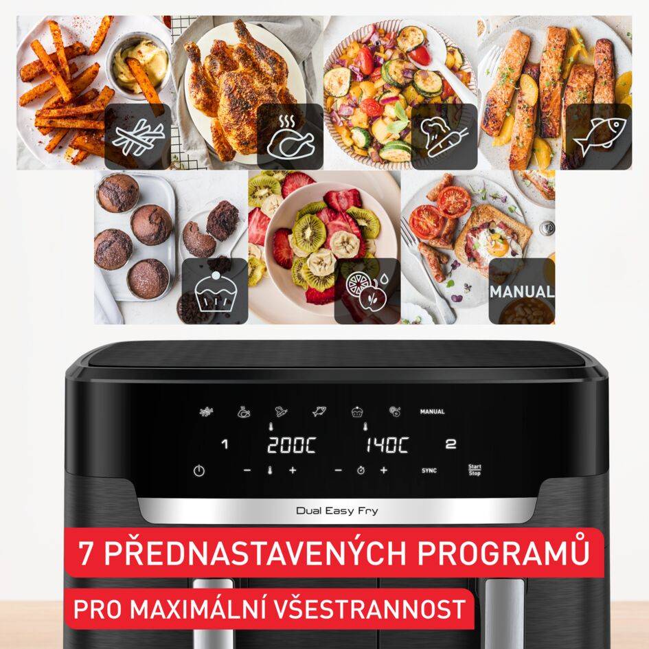 Největší duální horkovzdušná fritéza Tefal 11 litrů&nbsp;EY9428E0 Easy Fry Dual XXL