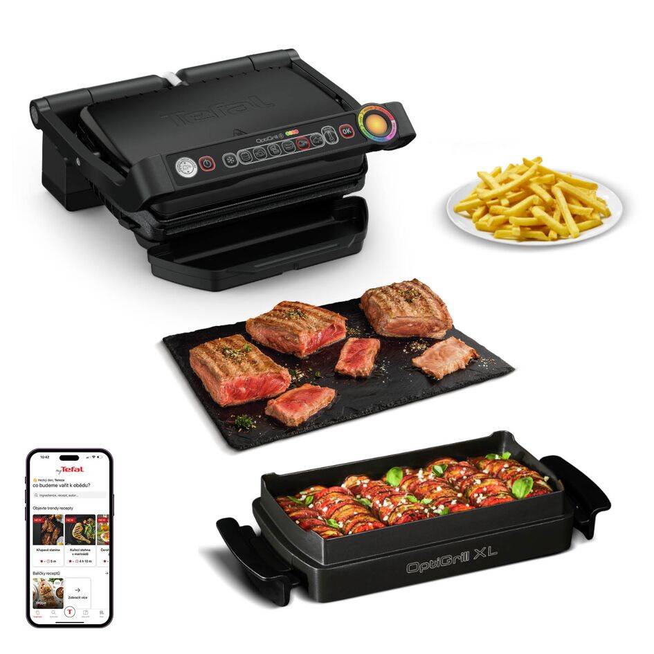 Elektrický gril Tefal OptiGrill+ Snacking & Baking GC714834 Černý
