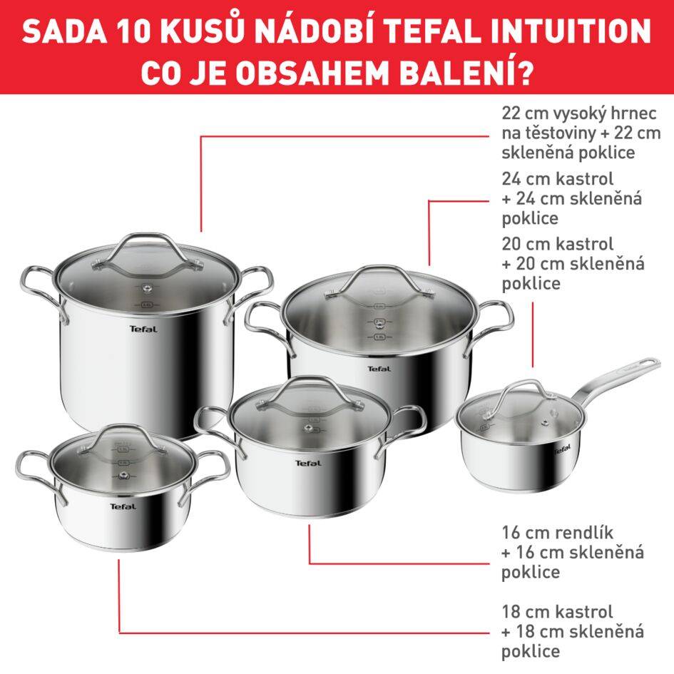 Sada hrnců na indukční desku Tefal Intuition B864SA74 10 ks