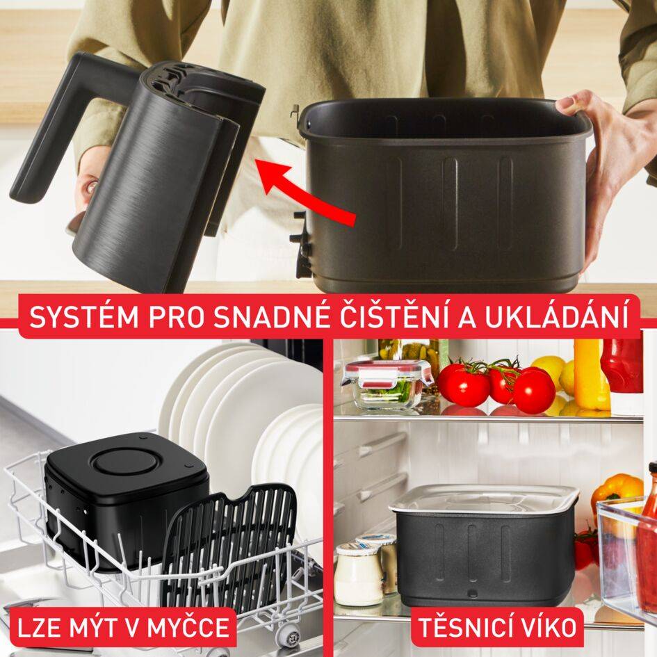 Tichá horkovzdušná fritéza Tefal Easy Fry Silence Smart 5 l EY5728E1 Černá