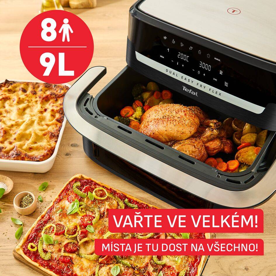 Duální horkovzdušná fritéza Tefal Dual Easy Fry Flex 9 l, EY9228E0, černá