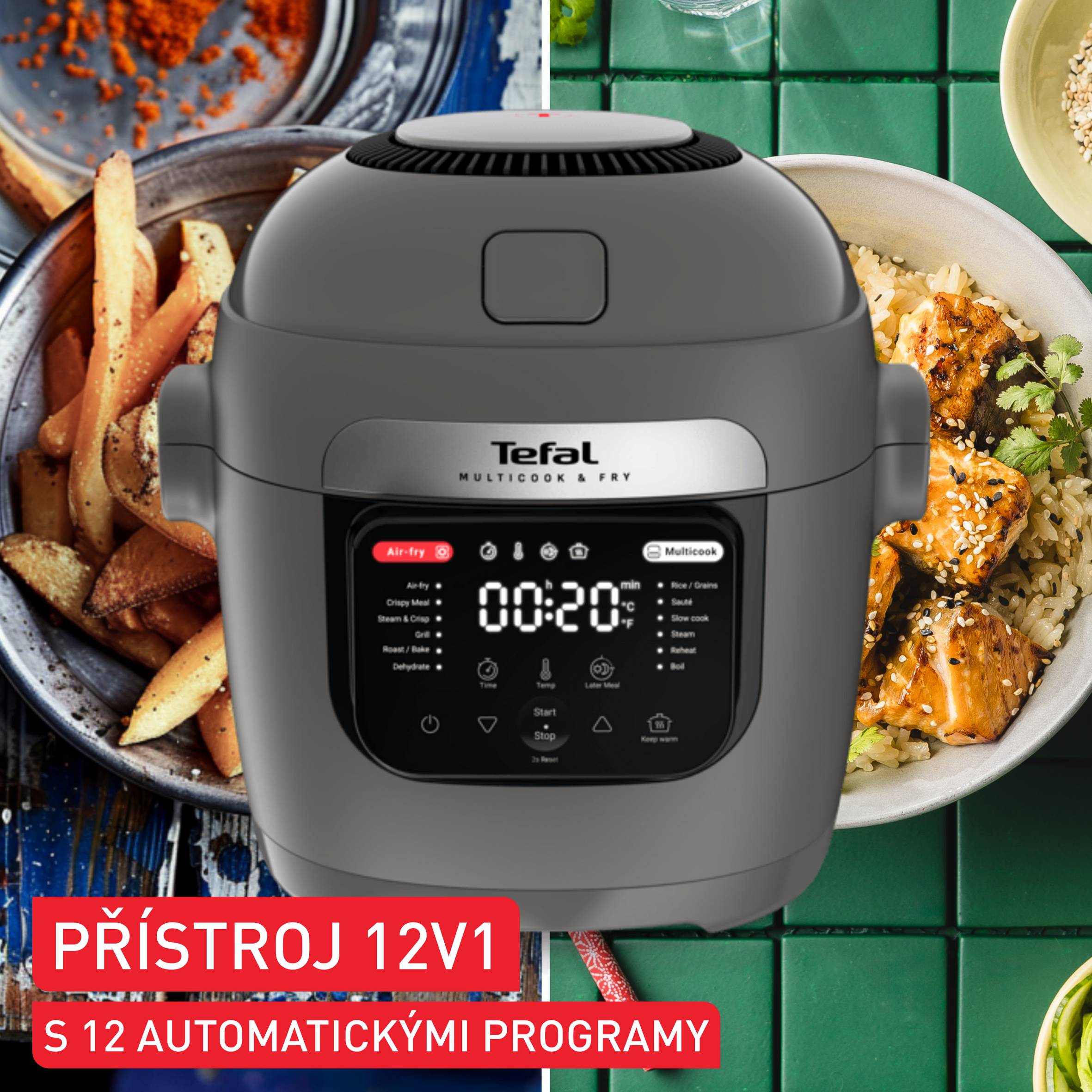 Multifunkční hrnec a horkovzdušná fritéza Tefal Multicook & Fry,  MY731BF0, šedý