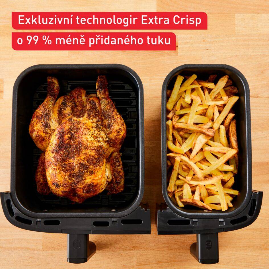 Dvojitá horkovzdušná fritéza Tefal Dual Easy Fry & Grill EY905D10 Nerezová/Černá