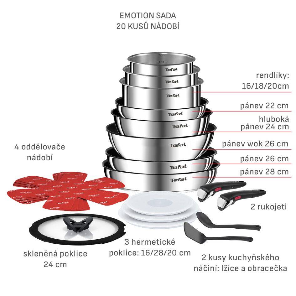 Sada nádobí Tefal Ingenio Emotion L897SJ04 20 ks