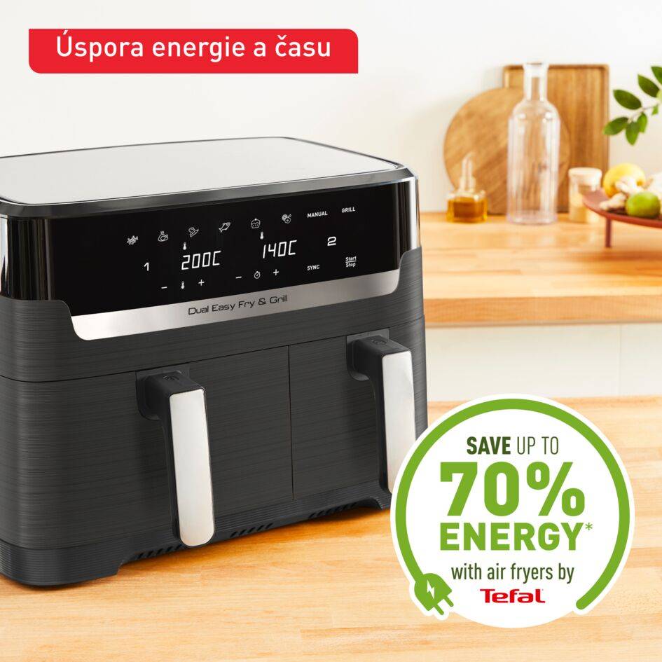 Horkovzdušná fritéza Tefal Dual Easy Fry & Grill EY905B10 Černá