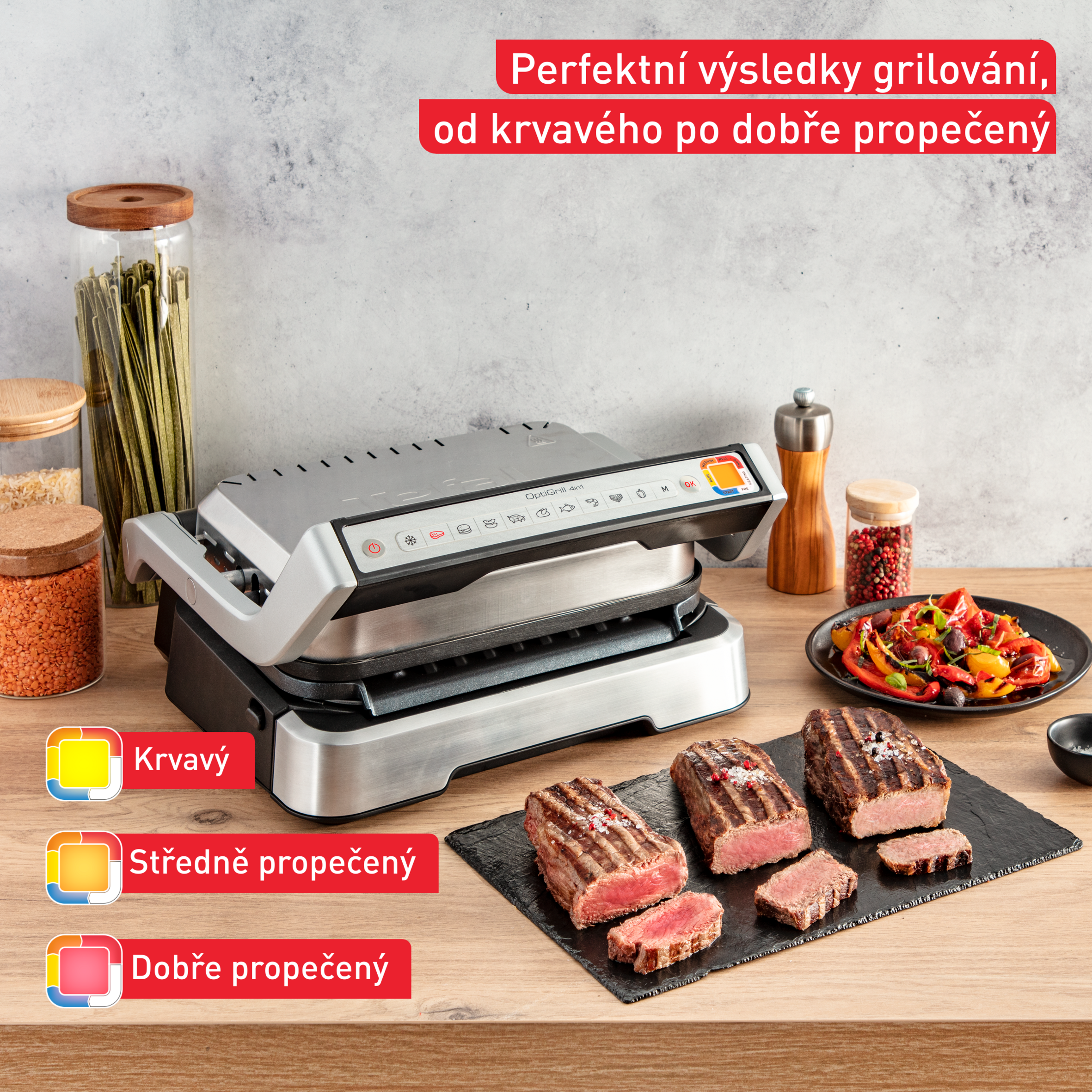 Elektrický gril Tefal OptiGrill 4v1 Inox GC774D30 Stříbrný/Černý