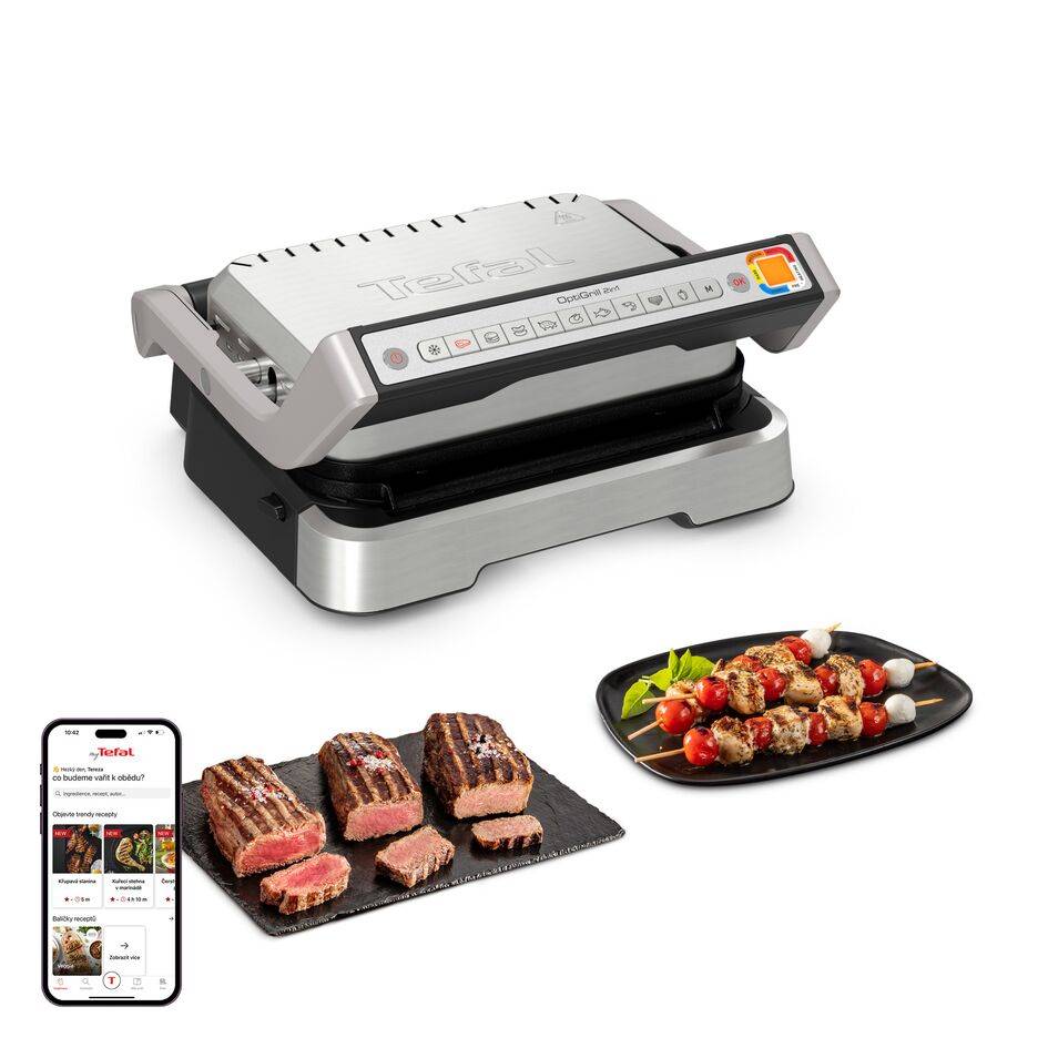 Elektrický gril Tefal OptiGrill 2v1 Inox GC772D30 Stříbrný/Černý