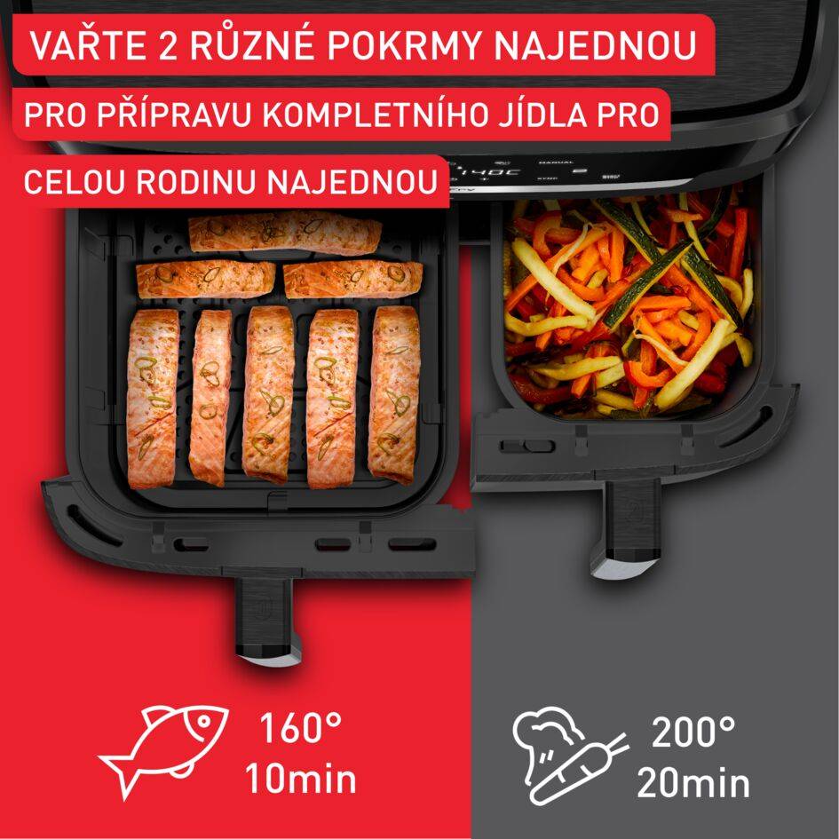 Největší duální horkovzdušná fritéza Tefal 11 litrů&nbsp;EY9428E0 Easy Fry Dual XXL