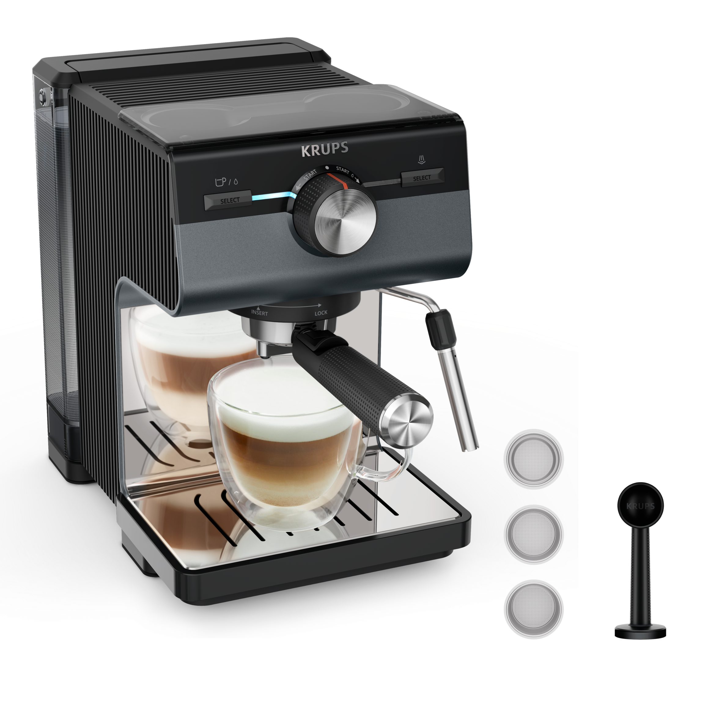 Pákový kávovar KRUPS Authentic+ XP384G10 tmavě šedý