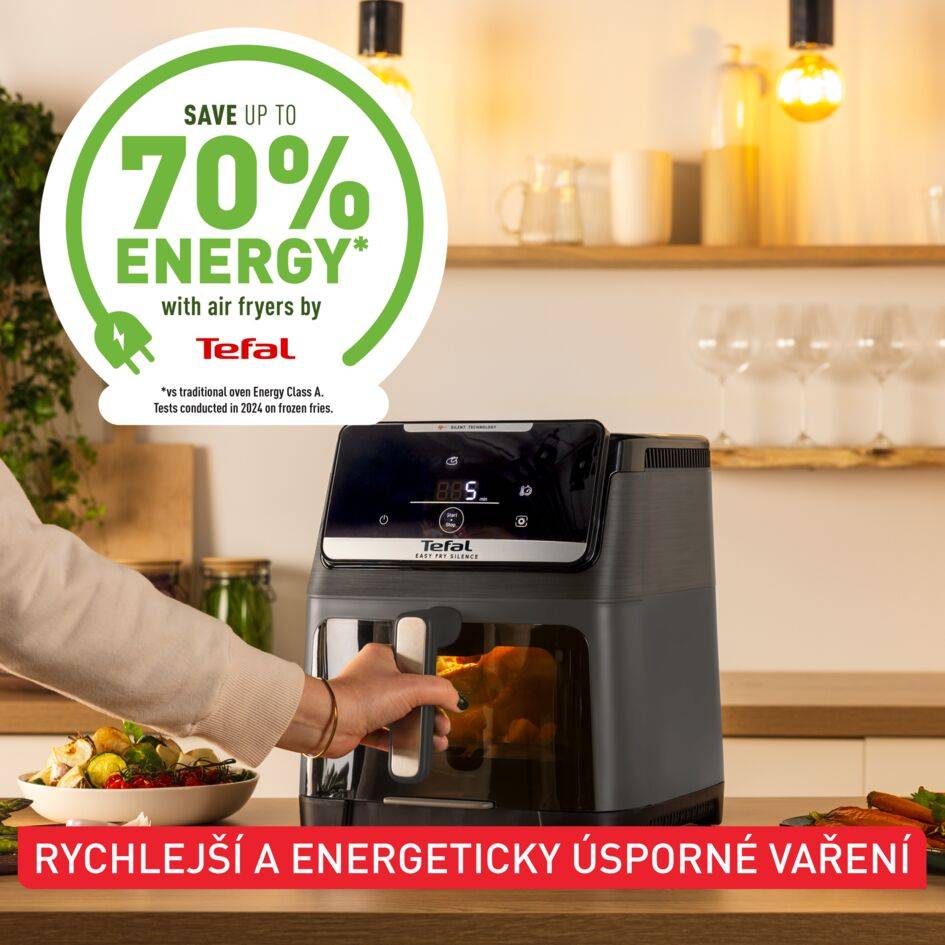 Tichá horkovzdušná fritéza Tefal Easy Fry Silence 7L EY846HE0, tmavě šedá
