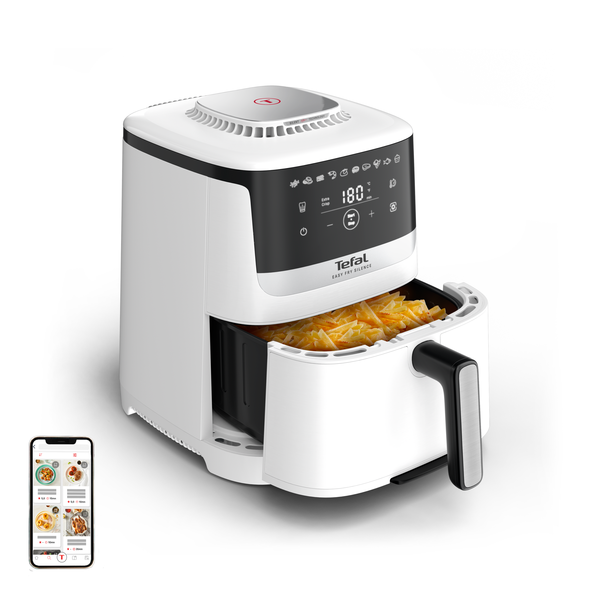 Tichá horkovzdušná fritéza Tefal Easy Fry Silence  5 l, EY5521E0, bílá
