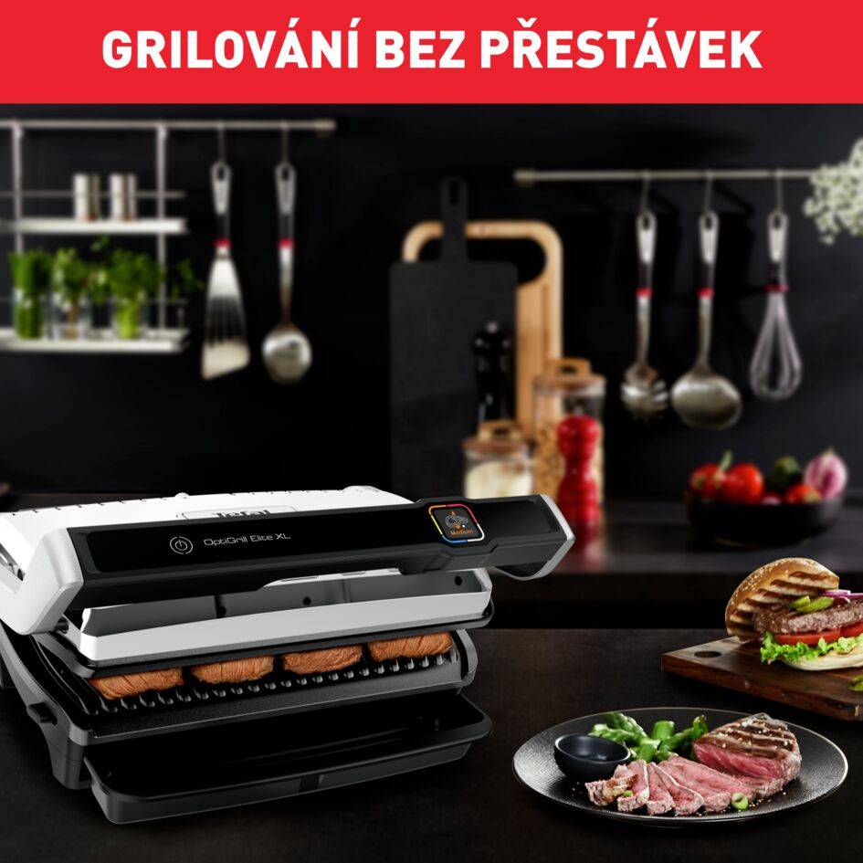 Elektrický gril Tefal OptiGrill Elite XL GC760D30 Stříbrný/Černý