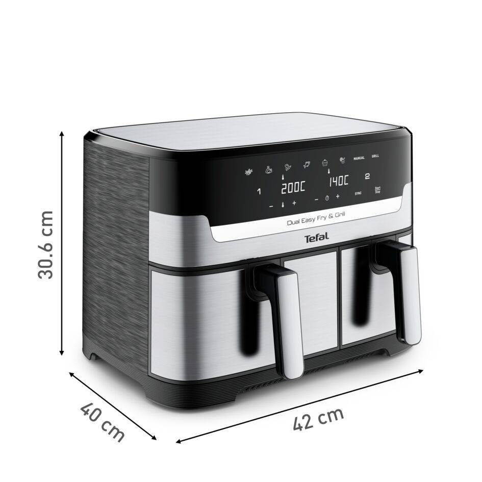 Dvojitá horkovzdušná fritéza Tefal Dual Easy Fry & Grill EY905D10 Nerezová/Černá
