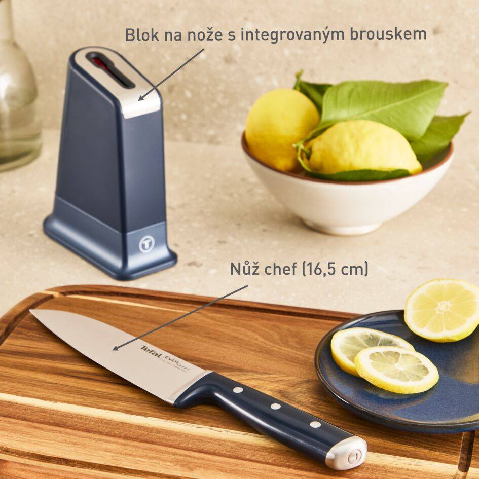Samoostřící kuchyňský nůž Tefal EverSharp chef a blok na nože s integrovaným brouskem K297S244